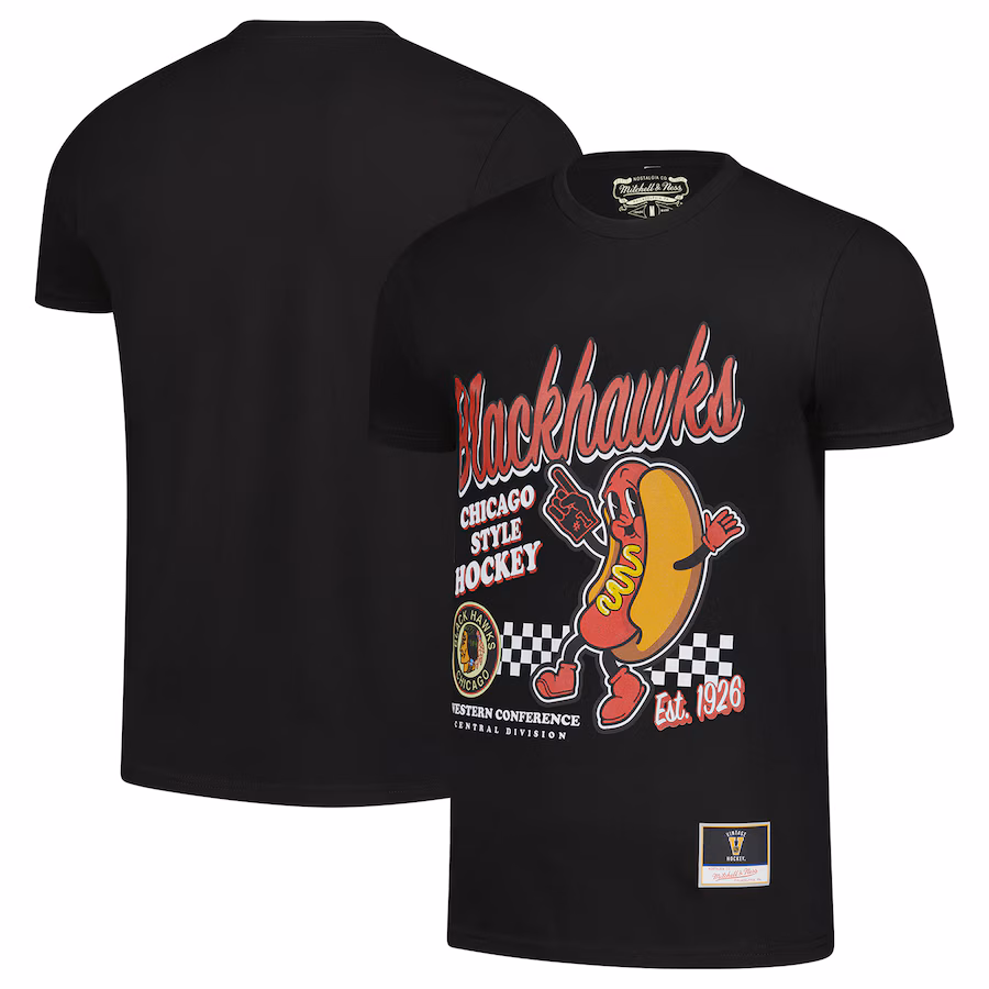 Men's Chicago Blackhawks Mitchell & Ness Black Local Food T-Shirt - ujerseystore