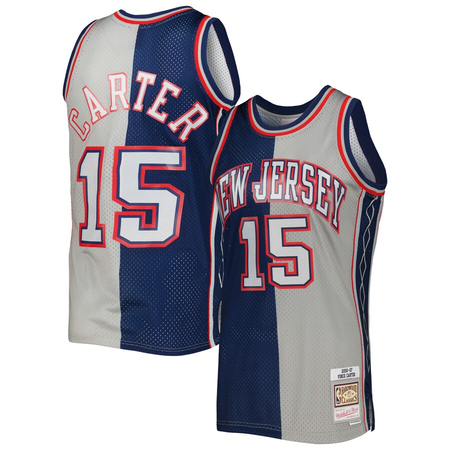 Men's New Jersey Nets Vince Carter Mitchell & Ness Navy/Gray Hardwood Classics 2006/07 Split Swingman Jersey - ujerseystore