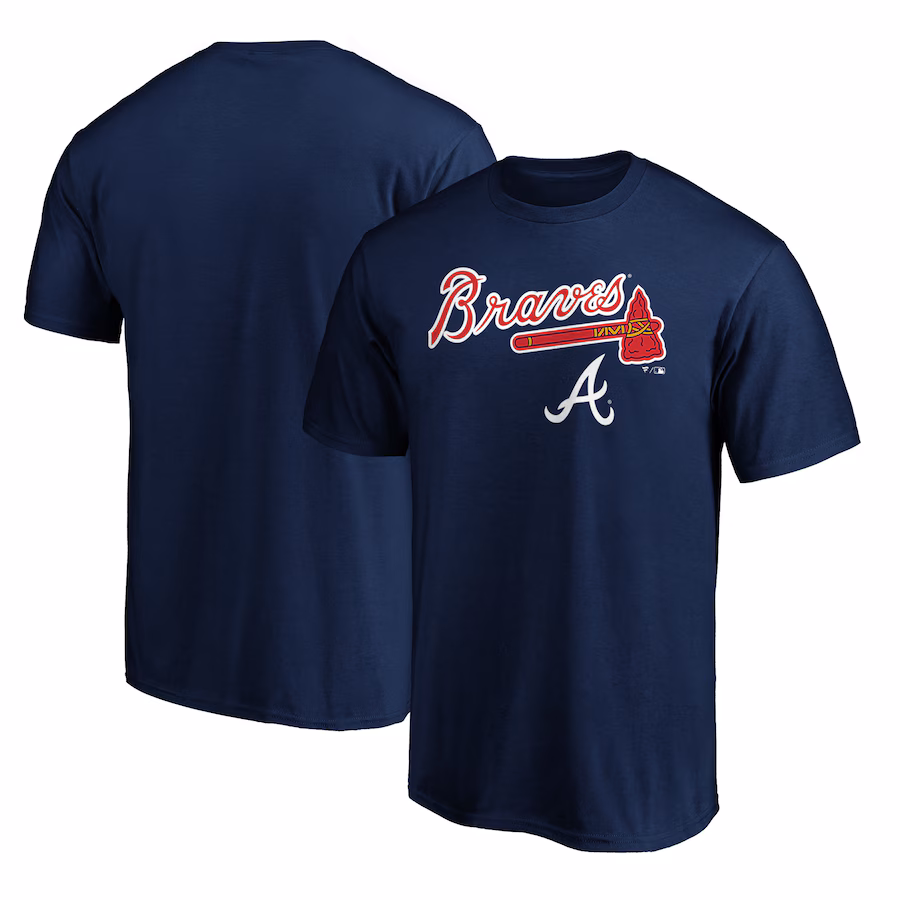 Men's Atlanta Braves Navy Team Lockup Logo T-Shirt - ujerseystore