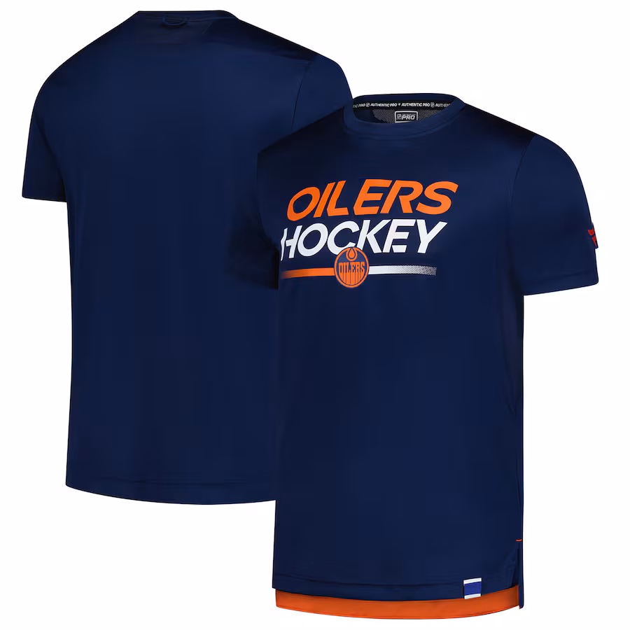 Men's Edmonton Oilers Fanatics Navy Authentic Pro Tech T-Shirt - ujerseystore
