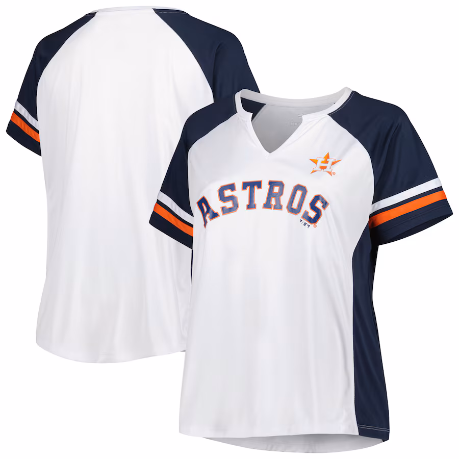 Women's Houston Astros White/Navy Plus Size Notch Neck T-Shirt - ujerseystore
