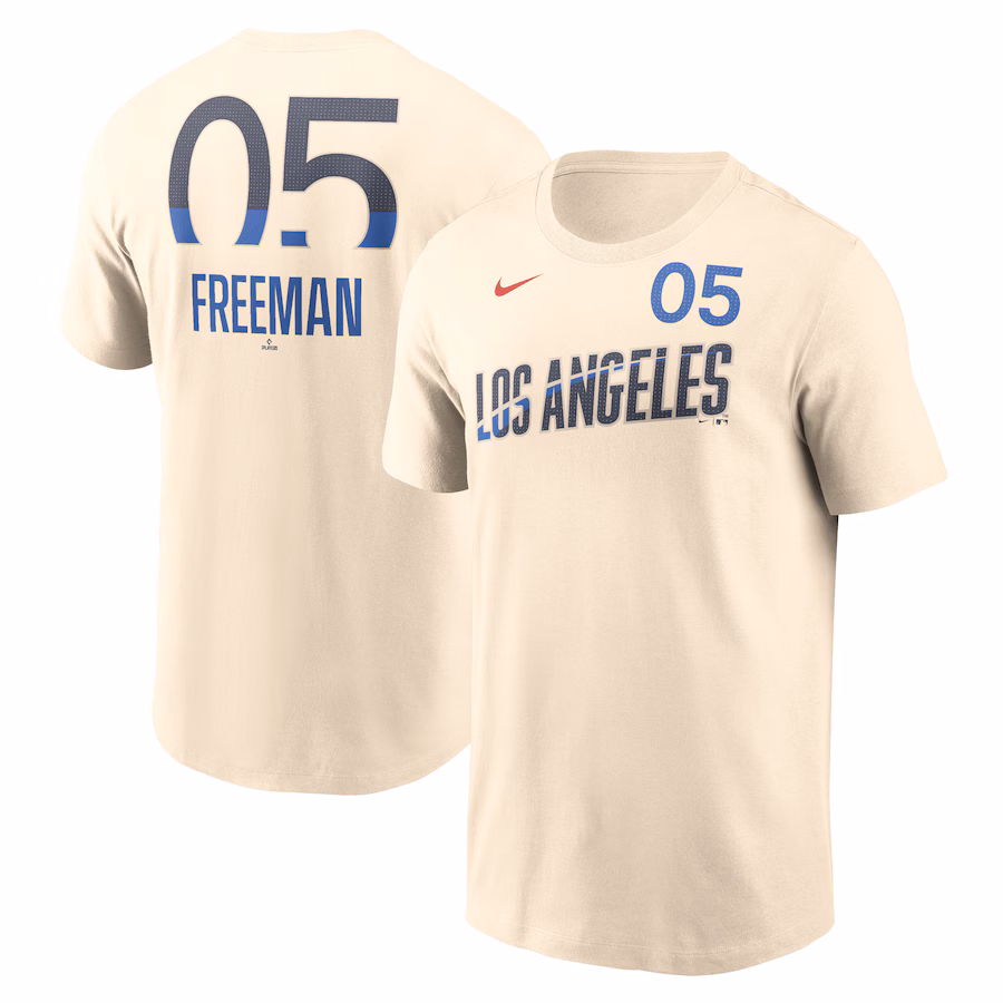Men's Los Angeles Dodgers Freddie Freeman Nike Cream 2024 City Connect Fuse Name & Number T-Shirt - ujerseystore