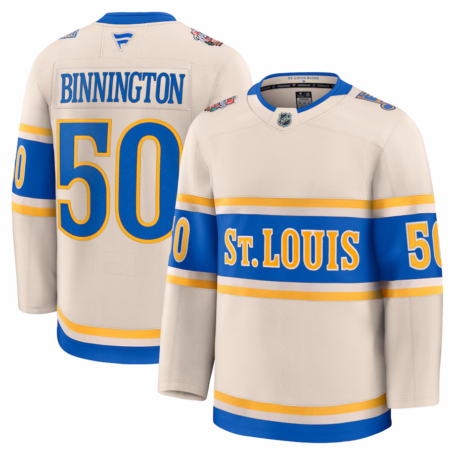 Men's St. Louis Blues Jordan Binnington Fanatics Cream 2025 NHL Winter Classic Premium Player Jersey - ujerseystore