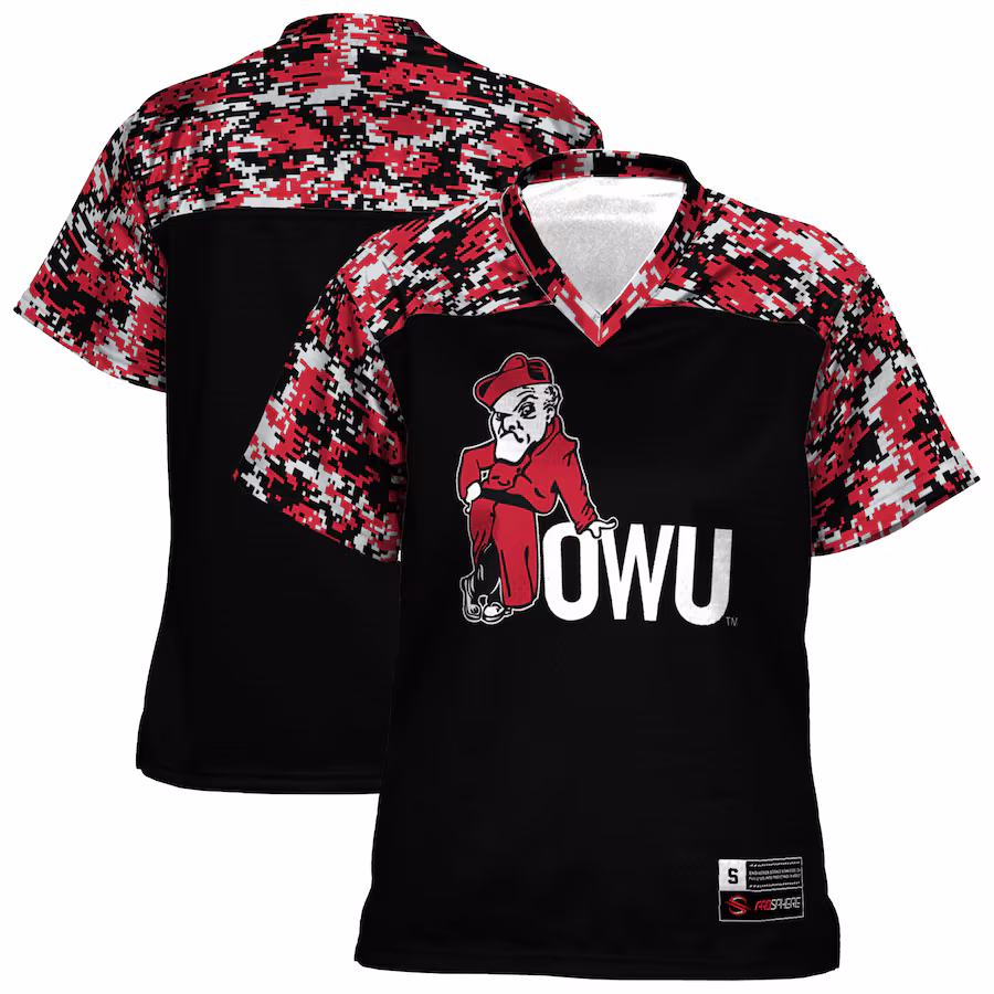 Women's ProSphere Black Ohio Wesleyan Battling Bishops Camo Football Jersey - ujerseystore