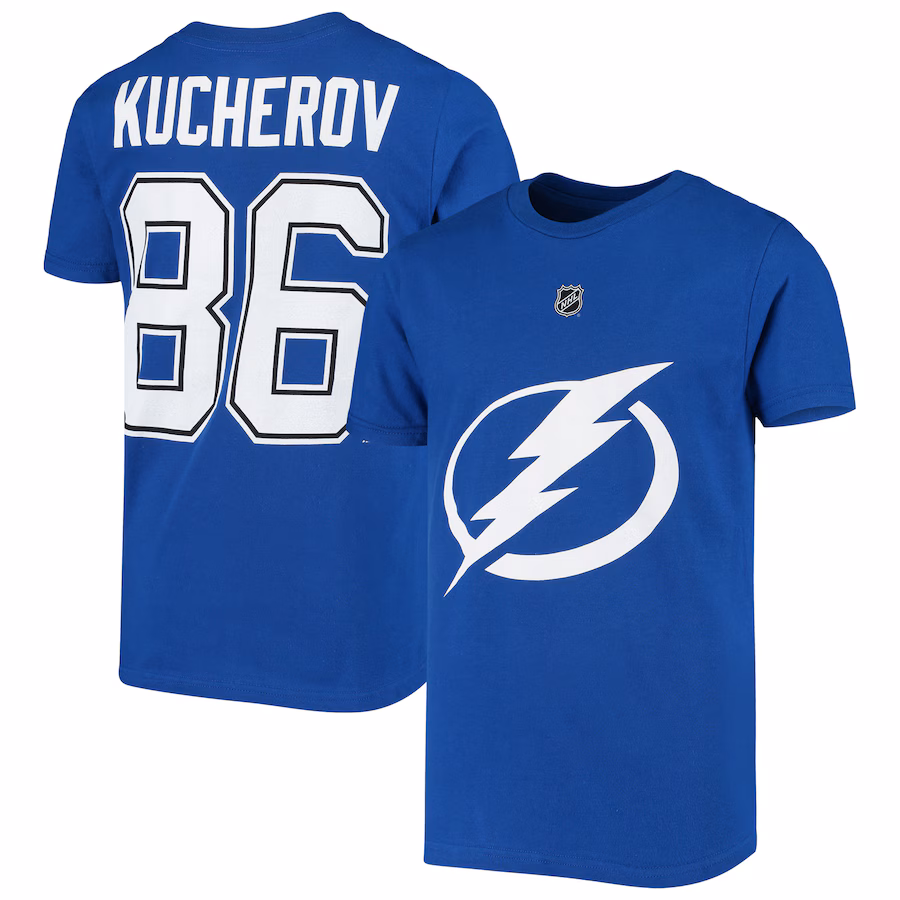 Youth Tampa Bay Lightning Nikita Kucherov Royal Player Name & Number T-Shirt - ujerseystore