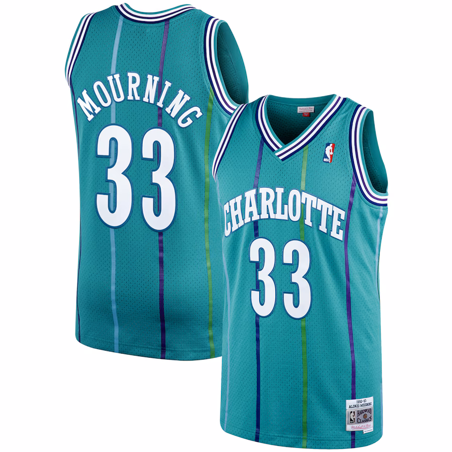 Men's Charlotte Hornets Alonzo Mourning Mitchell & Ness Teal 1992/93 Hardwood Classics Swingman Jersey - ujerseystore