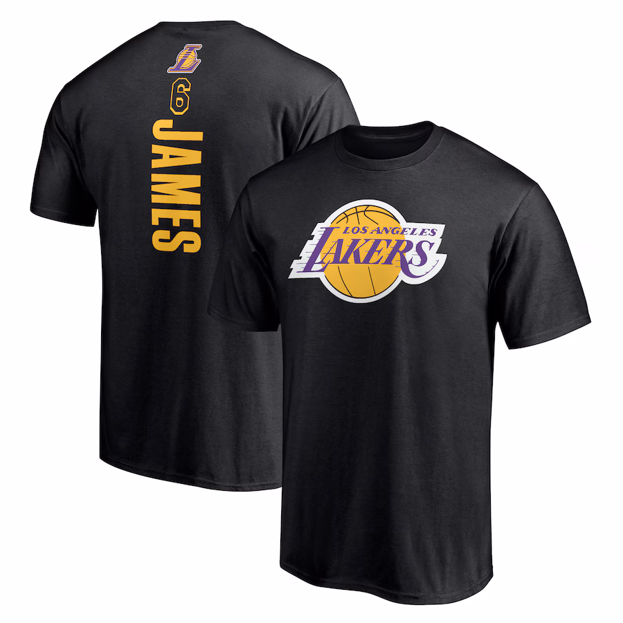 Men's Los Angeles Lakers LeBron James Black #6 Playmaker Name & Number T-Shirt - ujerseystore