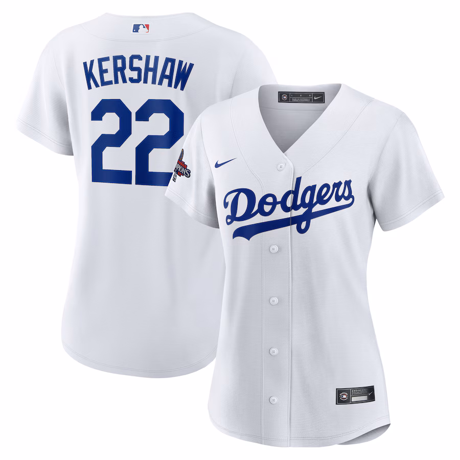 Women's Los Angeles Dodgers Clayton Kershaw Nike White 2024 World Series Champions Home Replica Player Jersey - ujerseystore