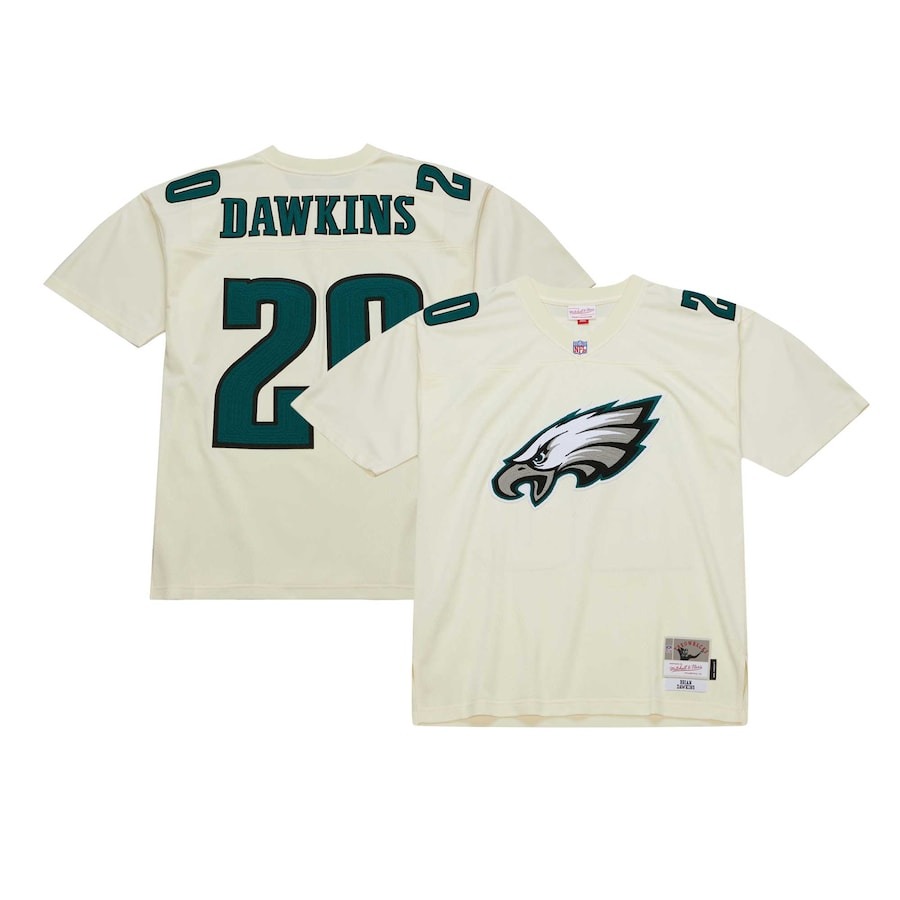Men's Philadelphia Eagles Brian Dawkins Mitchell & Ness Cream Chainstitch Legacy Jersey - ujerseystore