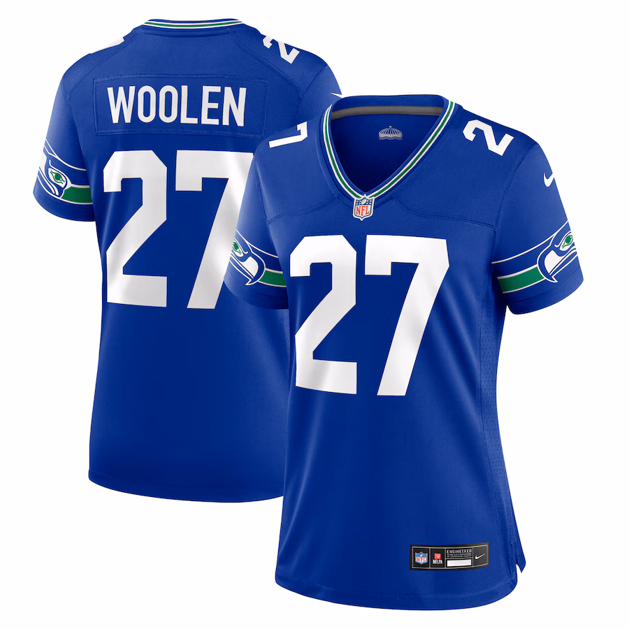 Women's Seattle Seahawks Tariq Woolen Nike Royal Throwback Player Game Jersey - ujerseystore