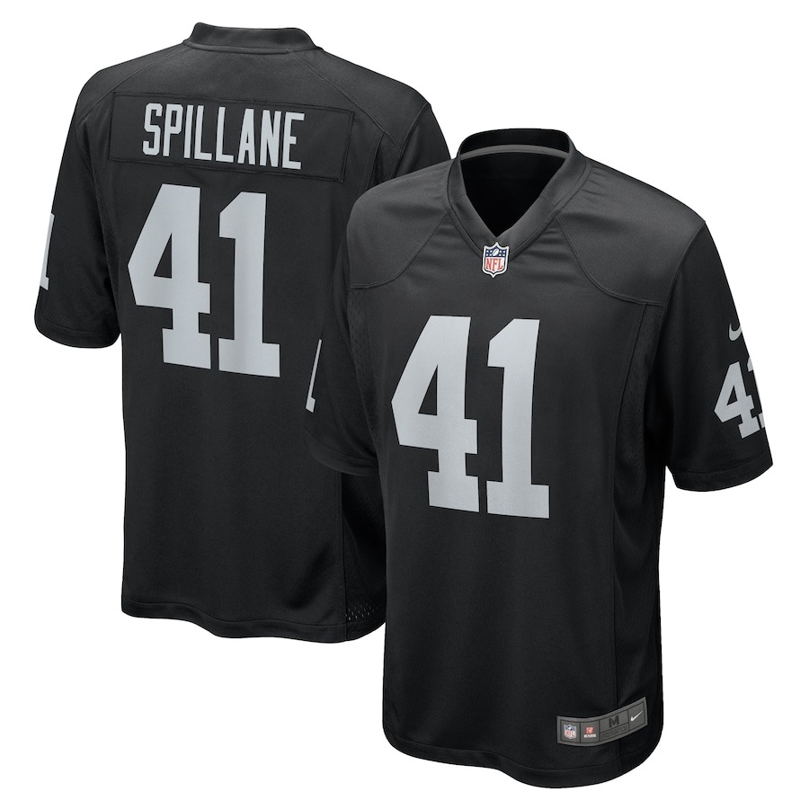 Men's Las Vegas Raiders Robert Spillane Nike Black Game Player Jersey - ujerseystore