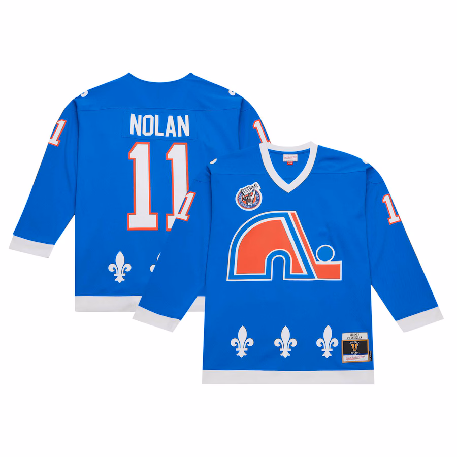 Men's Quebec Nordiques Owen Nolan Mitchell & Ness Blue 1992/93 Blue Line Player Jersey - ujerseystore