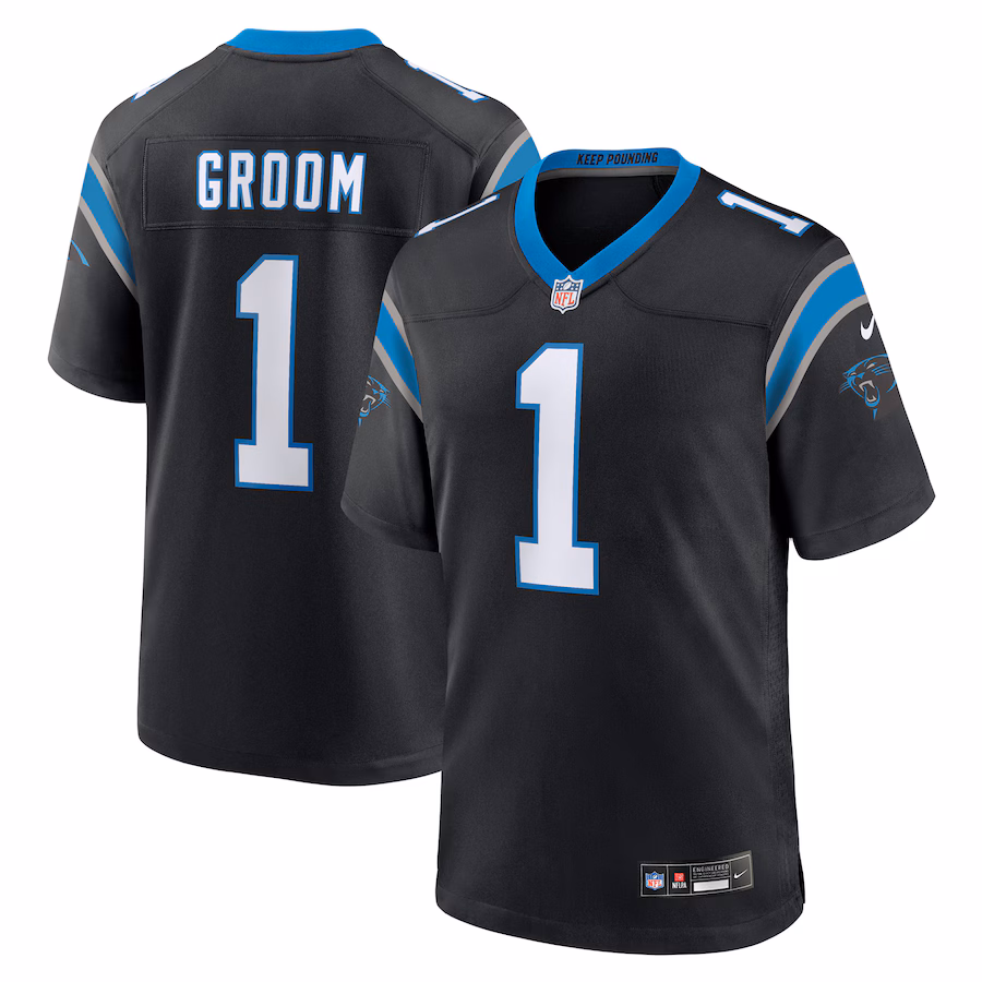 Men's Carolina Panthers Number 1 Groom Nike Black Game Jersey - ujerseystore