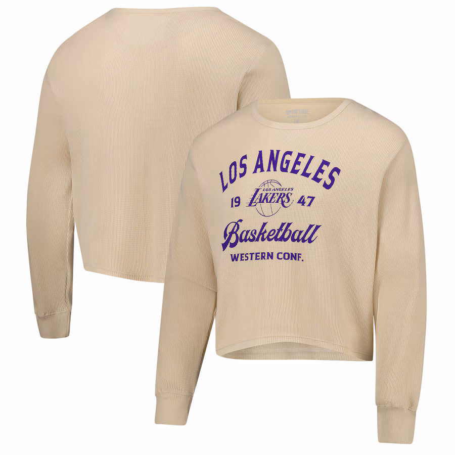 Unisex Los Angeles Lakers Sportiqe Cream High Country Collection Cullen Waffle Knit Long Sleeve T-Shirt - ujerseystore