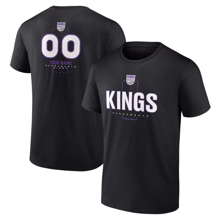 Men's Sacramento Kings Black Personalized Name & Number Midfielder T-Shirt - ujerseystore