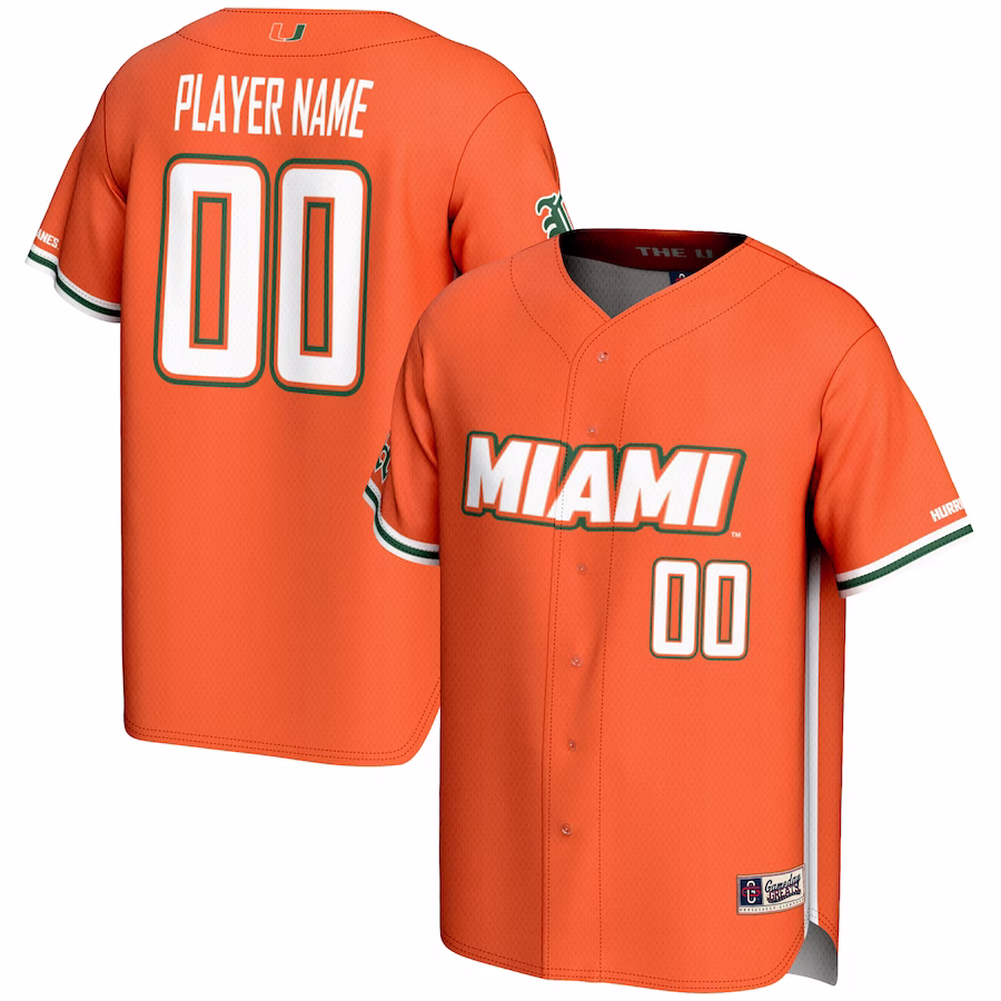 Miami Hurricanes GameDay Greats Youth NIL Pick-A-Player Lightweight Baseball Jersey - Orange - ujerseystore