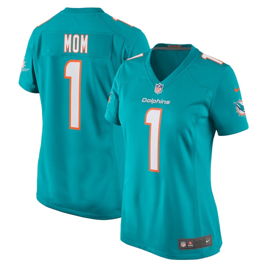 Women's Miami Dolphins Number 1 Mom Nike Aqua Game Jersey - ujerseystore