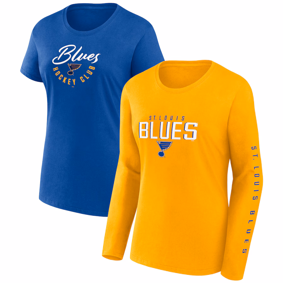 Women's St. Louis Blues Fanatics Blue Long and Short Sleeve Two-Pack T-Shirt Set - ujerseystore