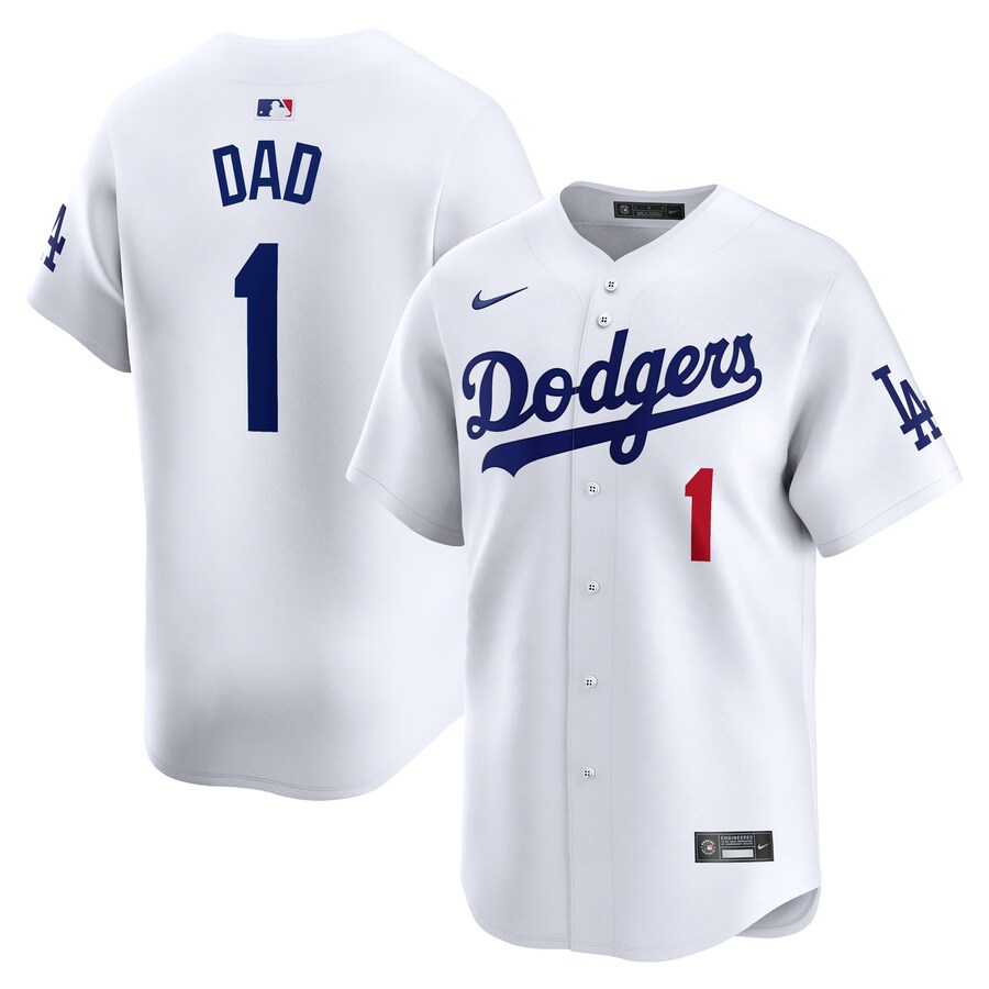 Men's Los Angeles Dodgers Nike White #1 Dad Home Limited Jersey - ujerseystore