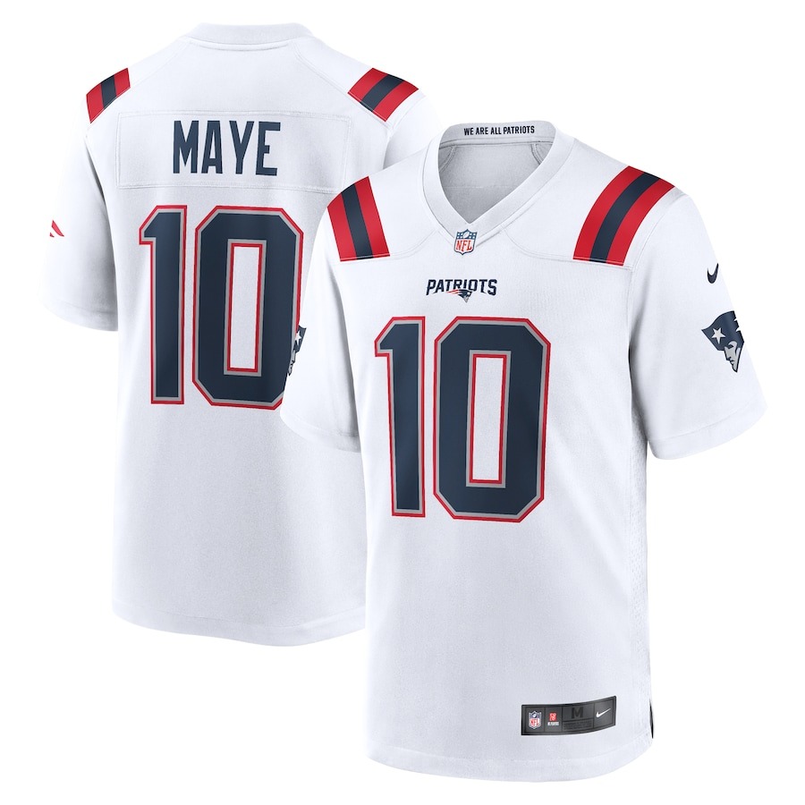 Men's New England Patriots Drake Maye Nike White 2024 NFL Draft First Round Pick Player Game Jersey - ujerseystore