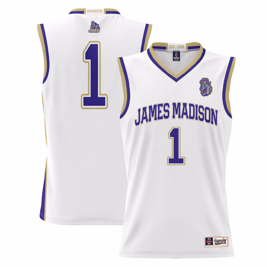 #1  James Madison Dukes GameDay Greats  Lightweight Basketball Jersey - White - ujerseystore