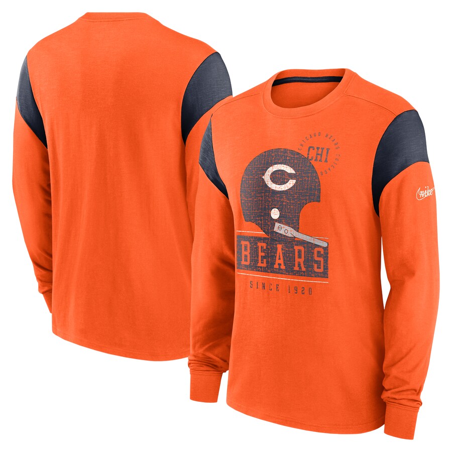 Men's Chicago Bears Nike Heather Orange Rewind Playback Helmet Long Sleeve T-Shirt - ujerseystore