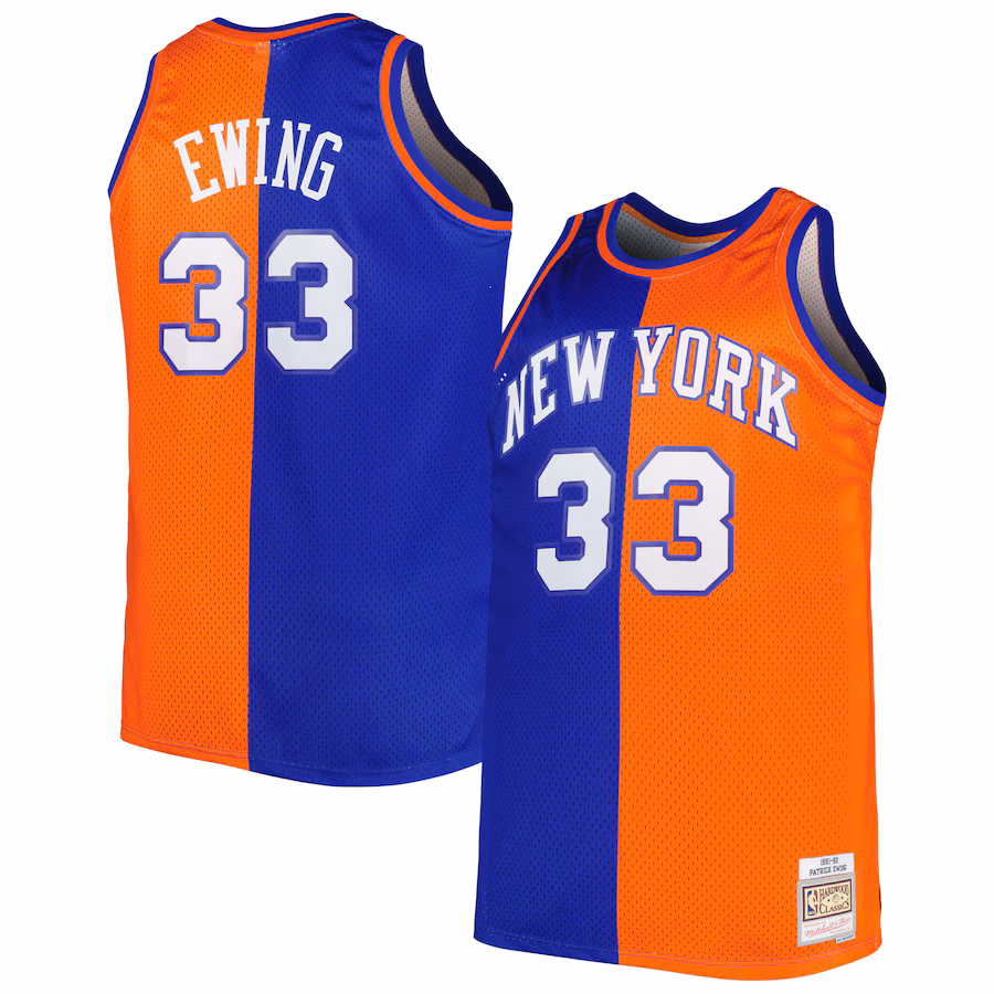 Men's New York Knicks Mitchell & Ness Blue/Orange Big & Tall Hardwood Classics 1991/92 Split Swingman Jersey - ujerseystore