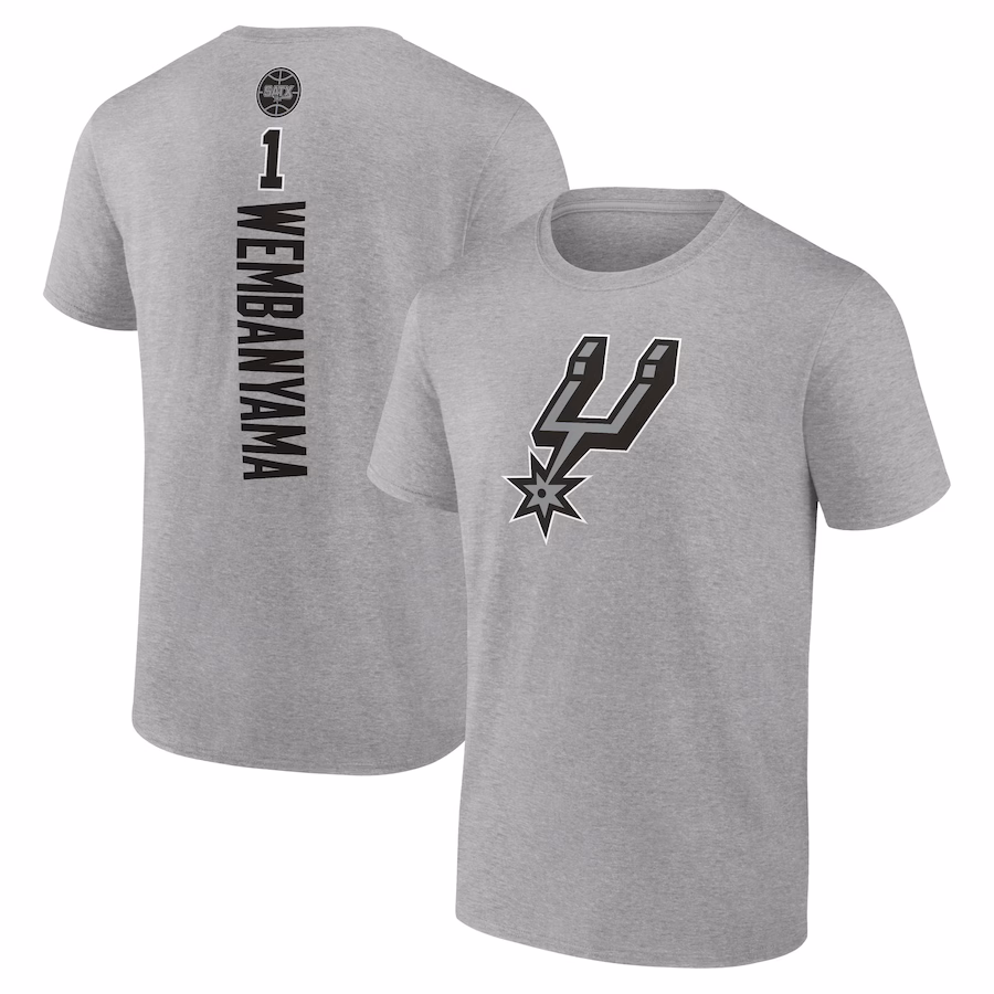 Men's San Antonio Spurs Victor Wembanyama Heather Gray Playmaker Name & Number T-Shirt - ujerseystore