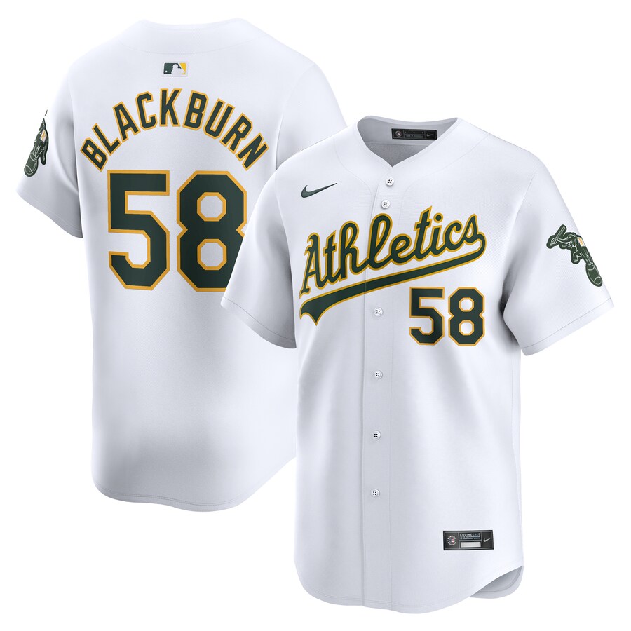Men's Oakland Athletics Paul Blackburn Nike White Home Limited Player Jersey - ujerseystore
