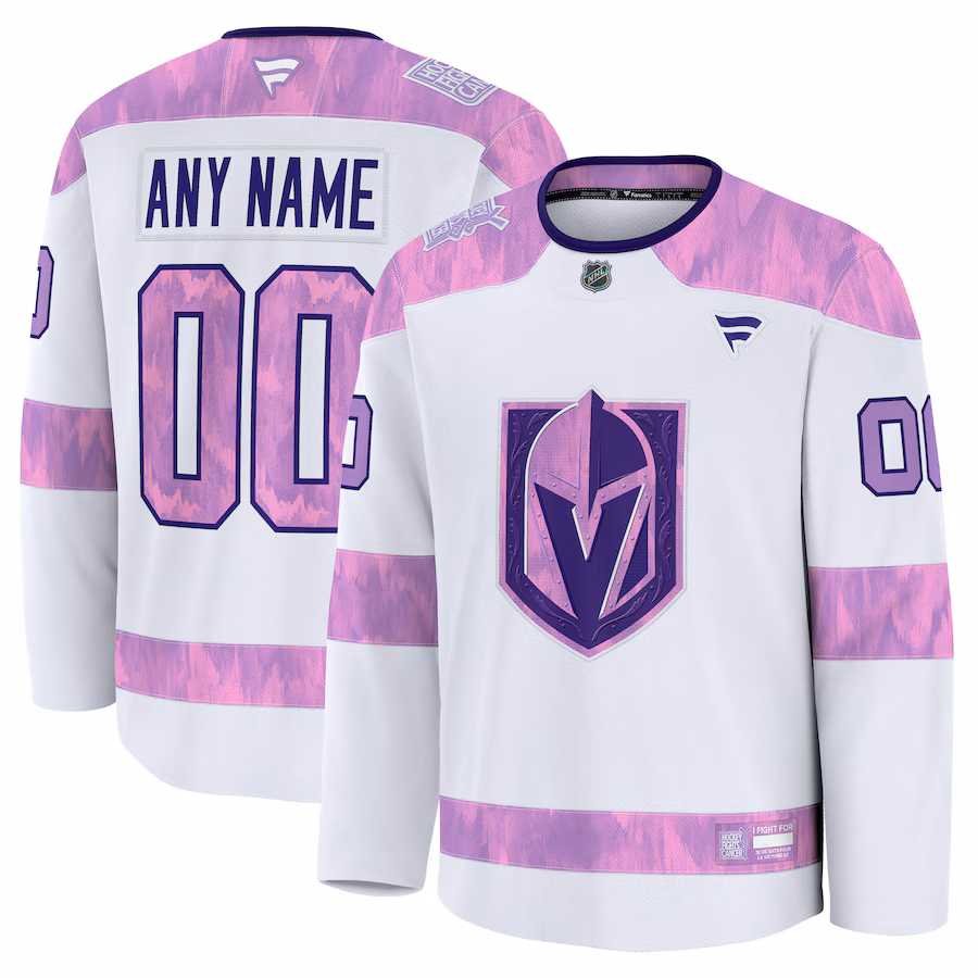Men's Vegas Golden Knights Fanatics White 2024 Hockey Fights Cancer Custom Practice Jersey - ujerseystore