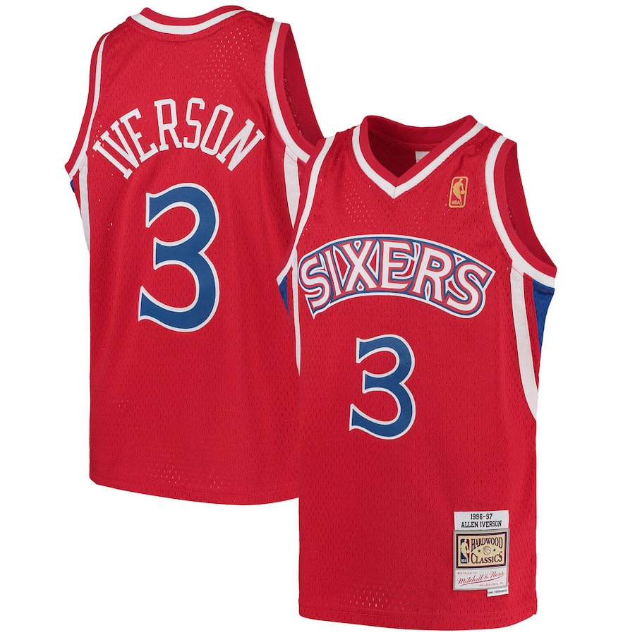 Youth Philadelphia 76ers Allen Iverson Mitchell & Ness Red 1996/97 Hardwood Classics Swingman Throwback Jersey - ujerseystore