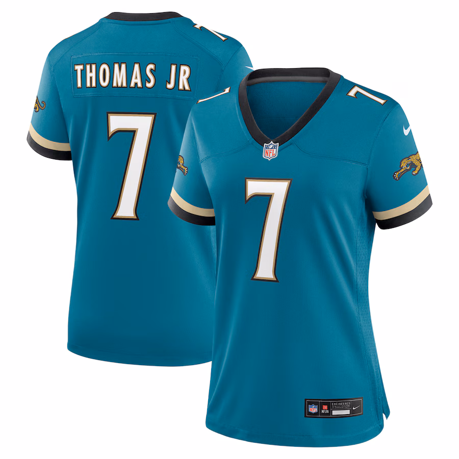 Women's Jacksonville Jaguars Brian Thomas Jr. Nike Teal Prowler Throwback Game Jersey - ujerseystore