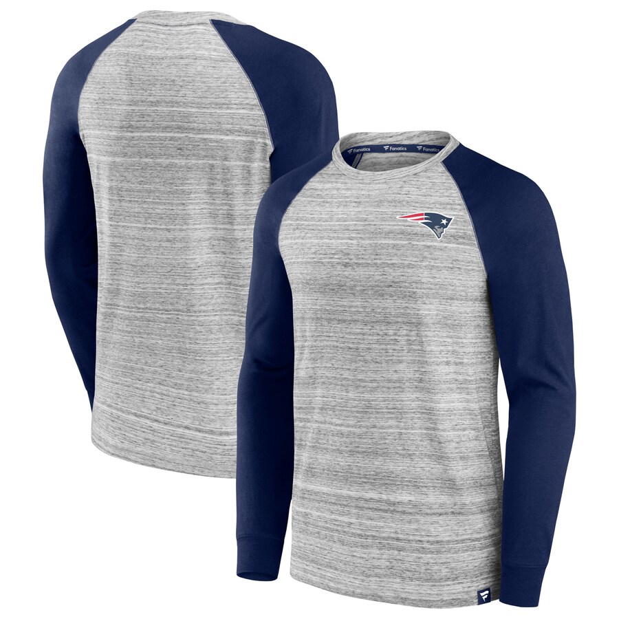 Men's New England Patriots Fanatics Heather Gray/Navy Fair Shake Raglan Long Sleeve T-Shirt - ujerseystore