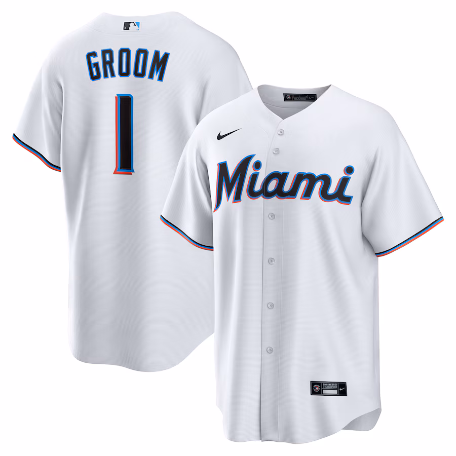 Men's Miami Marlins Nike White #1 Groom Home Replica Jersey - ujerseystore