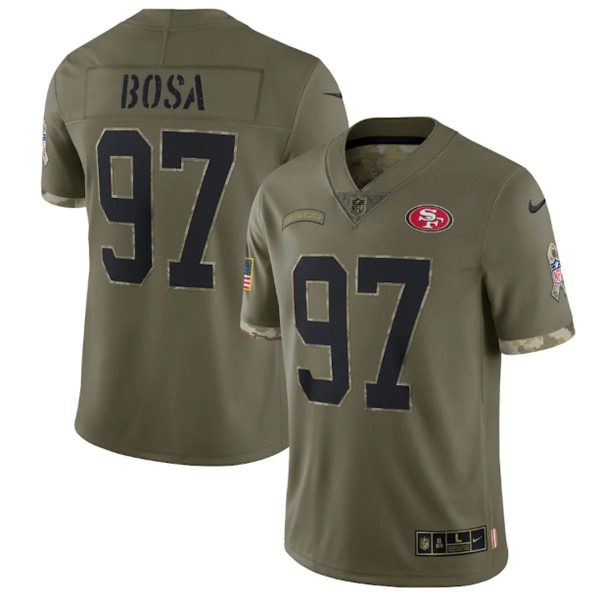 Men's San Francisco 49ers #97 Nick Bosa 2022 Olive Salute To Service Limited Stitched Jersey - ujerseystore