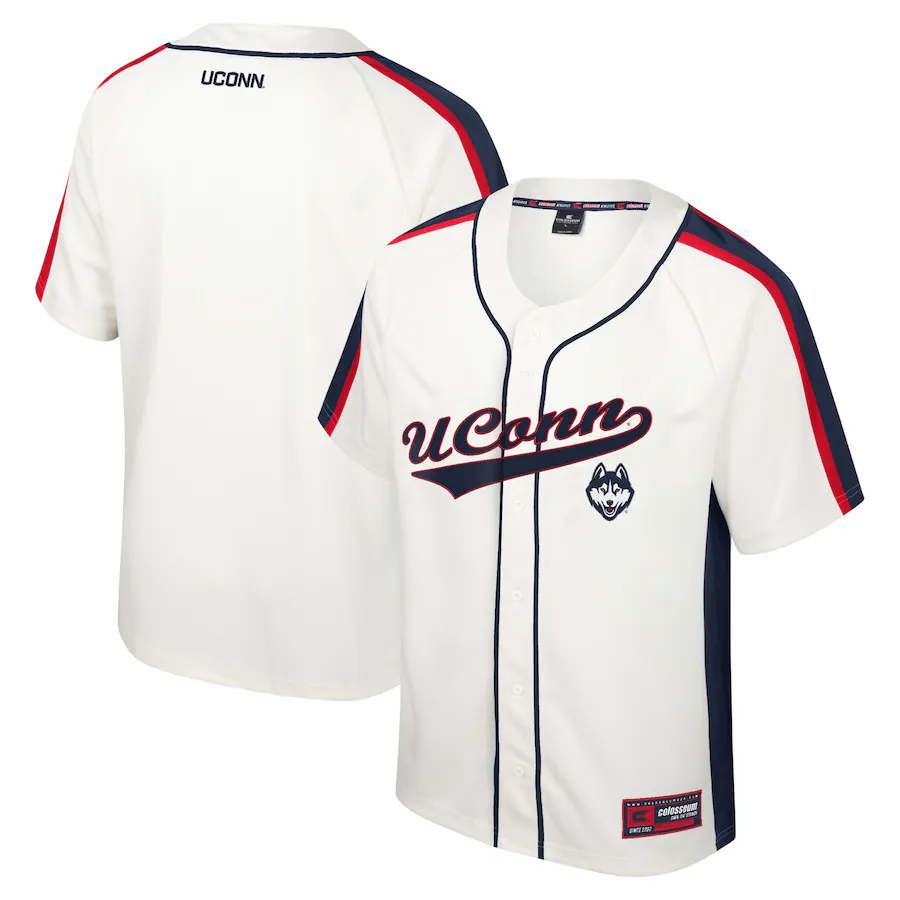 Men's Colosseum Cream UConn Huskies Ruth Button-Up Baseball Jersey - ujerseystore