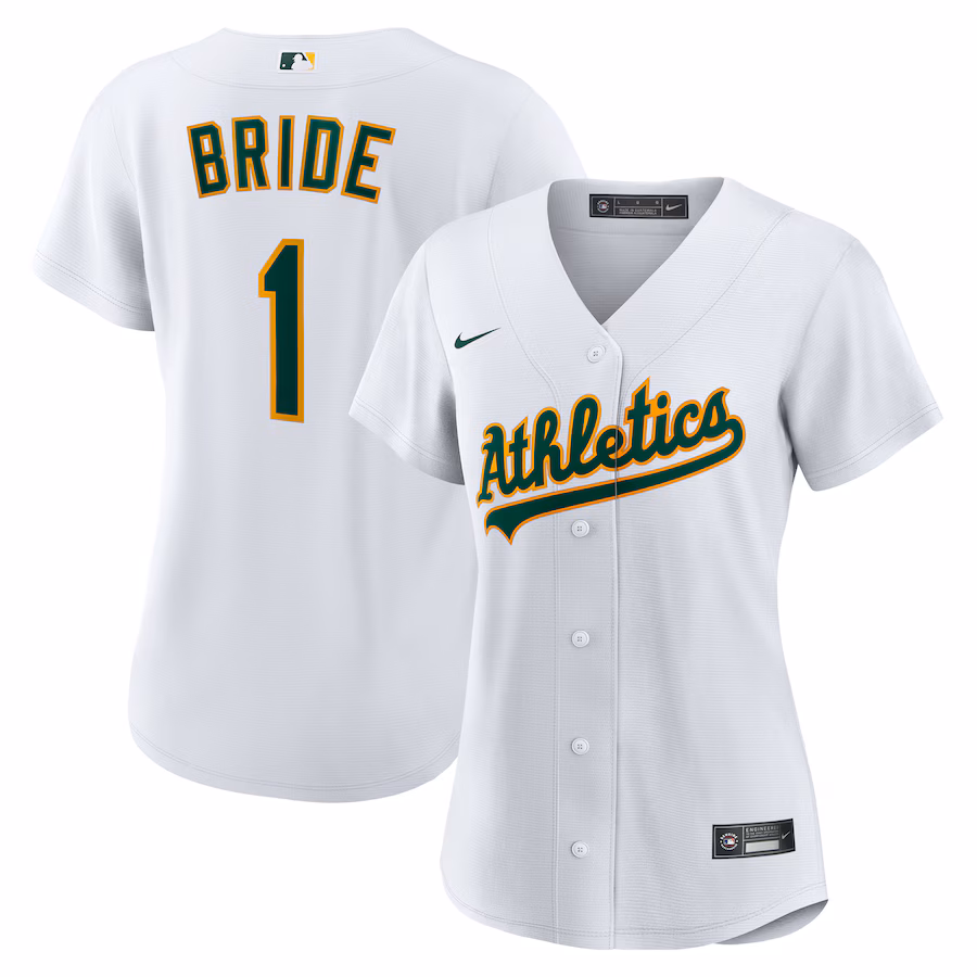 Women's Athletics Nike White #1 Bride Home Replica Jersey - ujerseystore