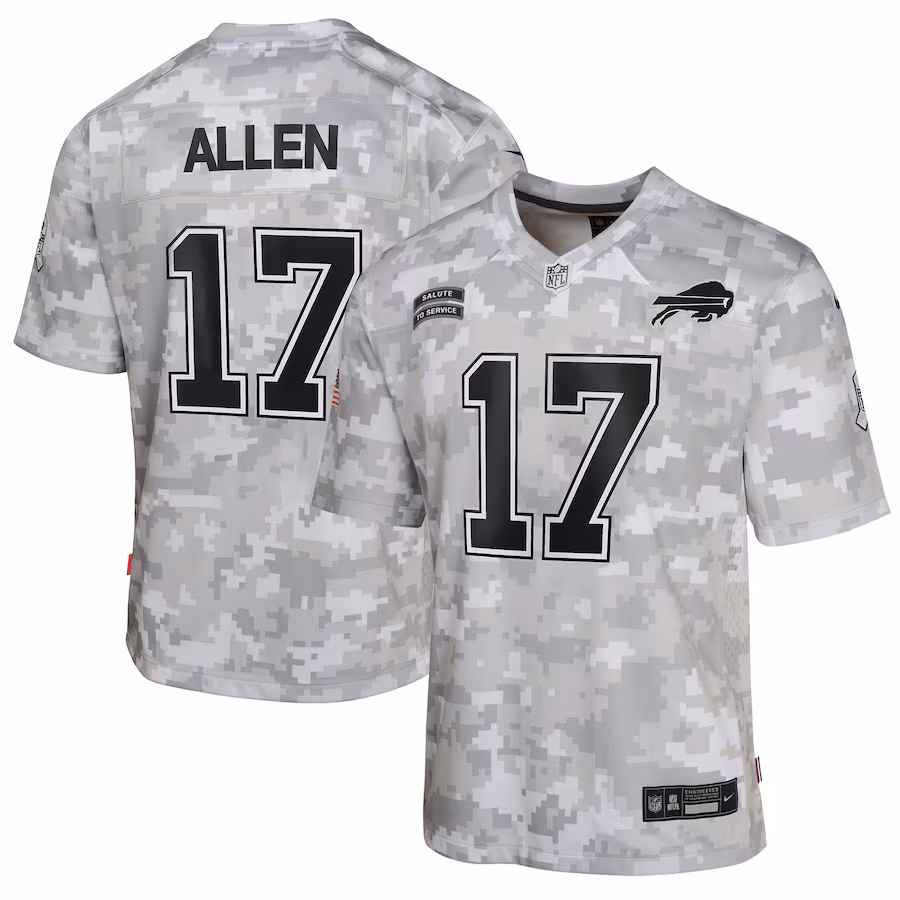 Youth Buffalo Bills Josh Allen Nike Arctic Camo 2024 Salute to Service Game Jersey - ujerseystore
