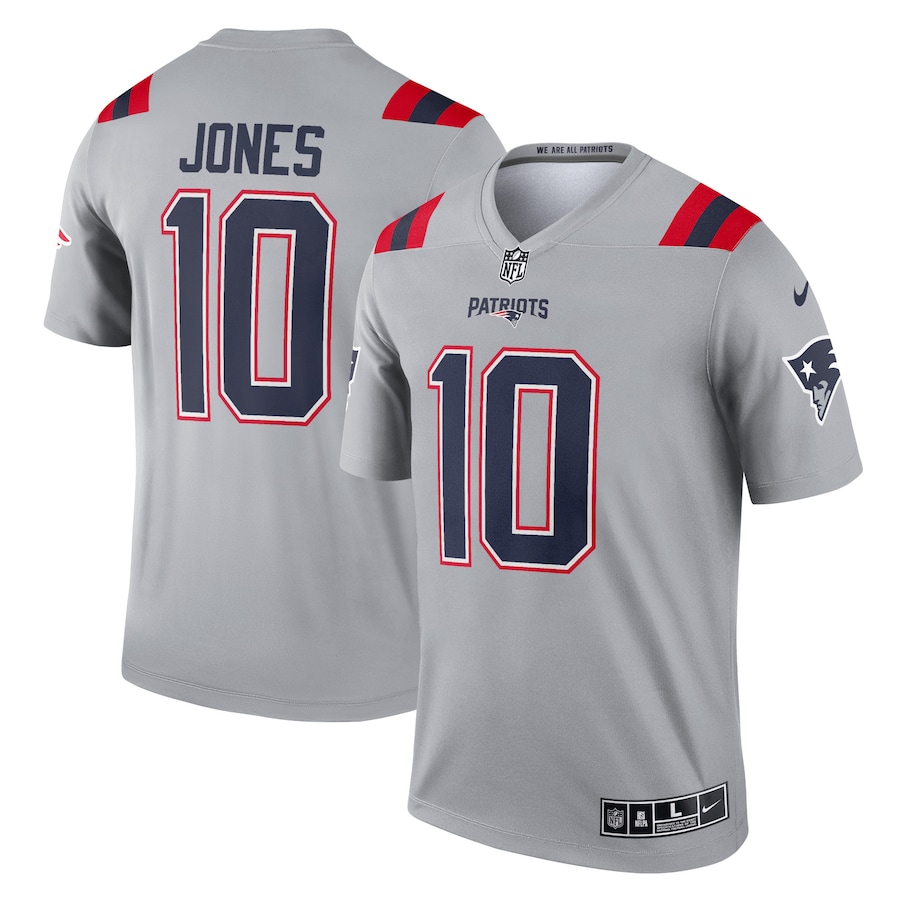 Men's New England Patriots Mac Jones Nike Gray Inverted Legend Player Performance Top - ujerseystore