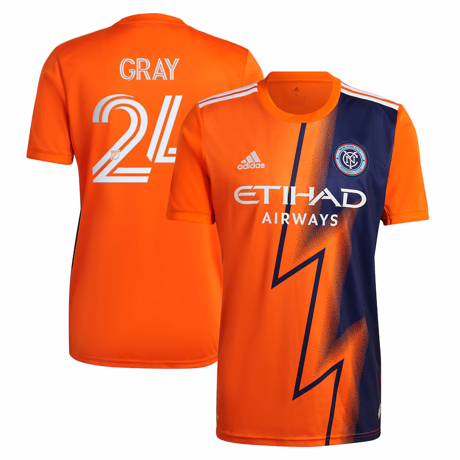 Men's New York City FC Tayvon Gray adidas Orange 2022 The Volt Kit Replica Player Jersey - ujerseystore