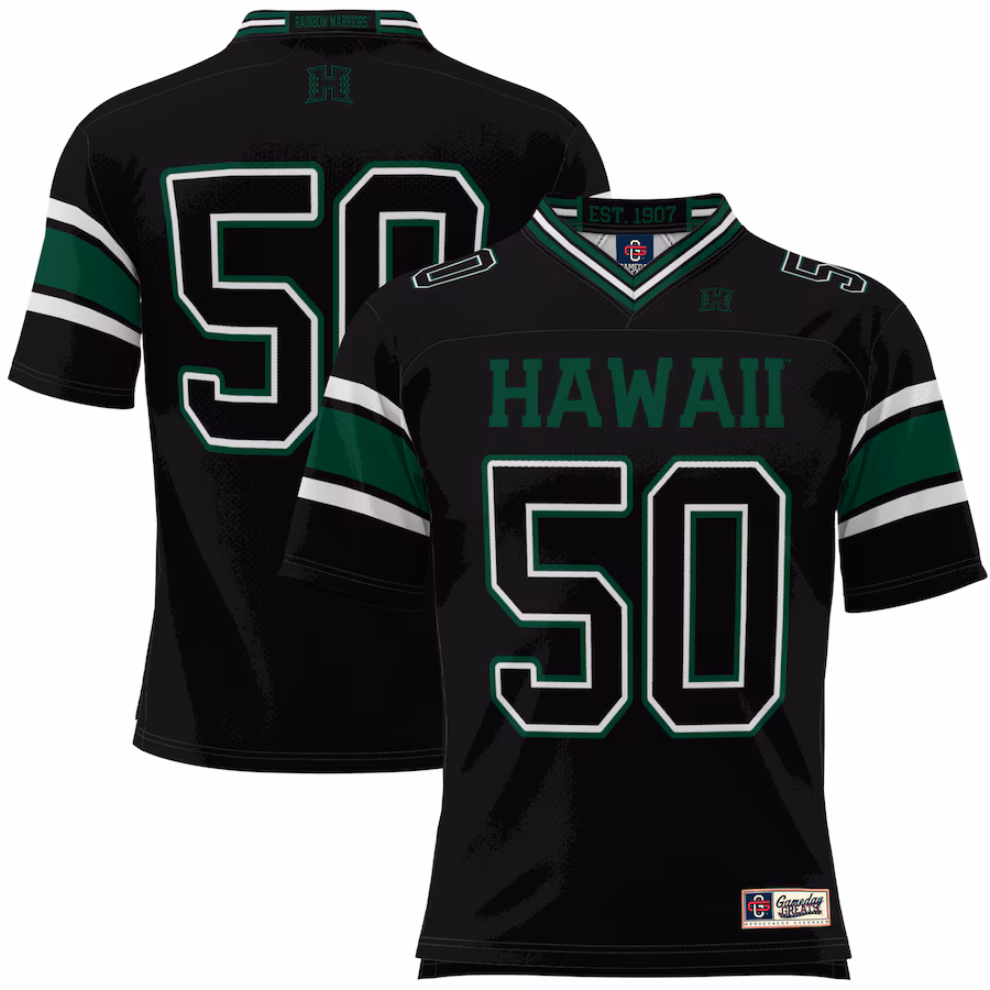 Youth GameDay Greats #50 Black Hawaii Rainbow Warriors Football Jersey - ujerseystore