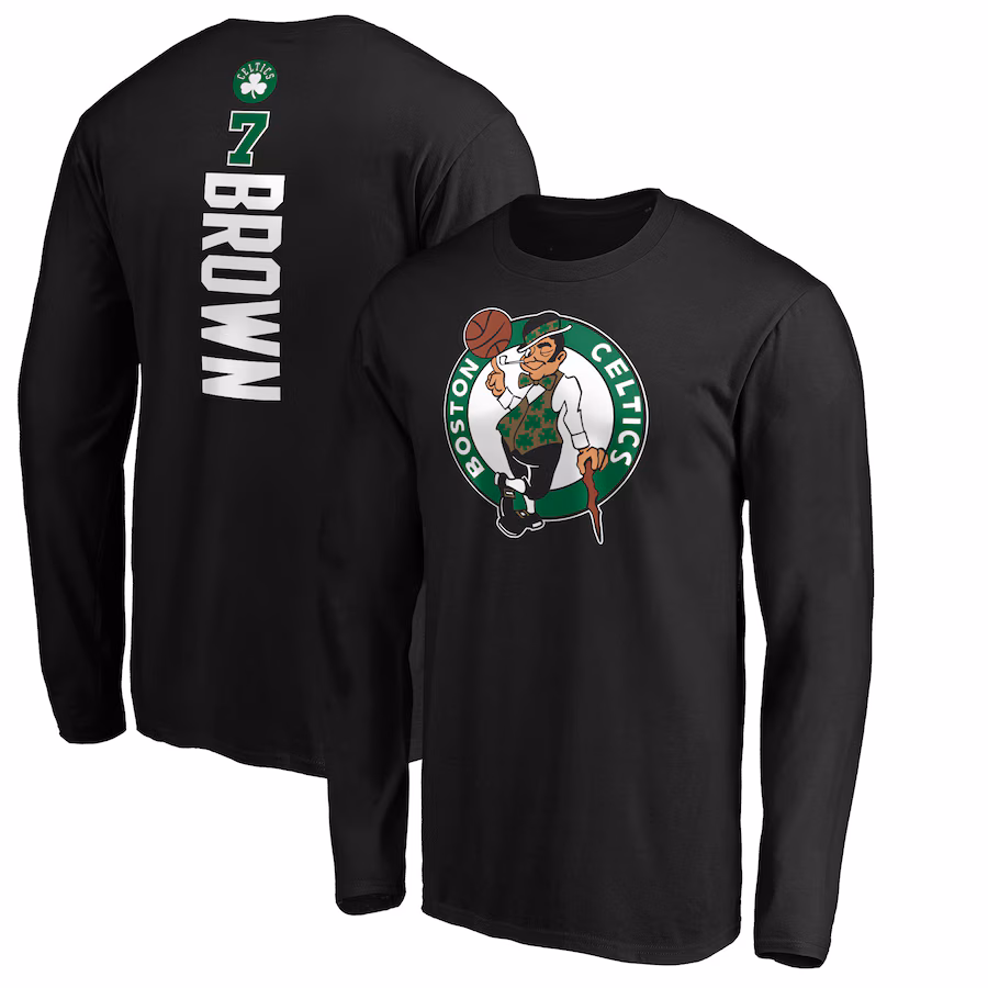 Men's Boston Celtics Jaylen Brown Black Playmaker Name & Number Long Sleeve T-Shirt - ujerseystore