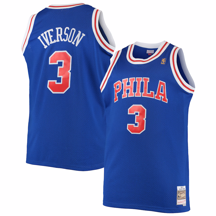 Men's Philadelphia 76ers Allen Iverson Mitchell & Ness Royal 1996/97 Big & Tall Hardwood Classics Swingman Jersey - ujerseystore