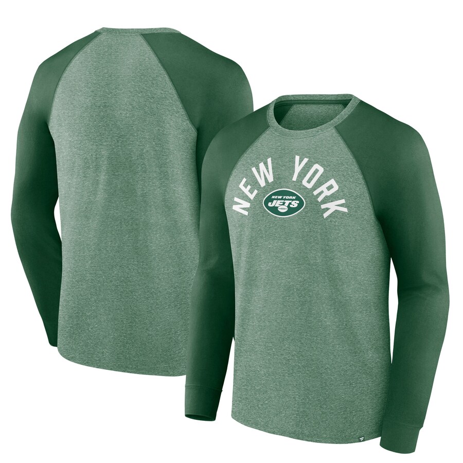 Men's New York Jets Fanatics Heather Green Arc Away Tri-Blend Long Sleeve T-Shirt - ujerseystore
