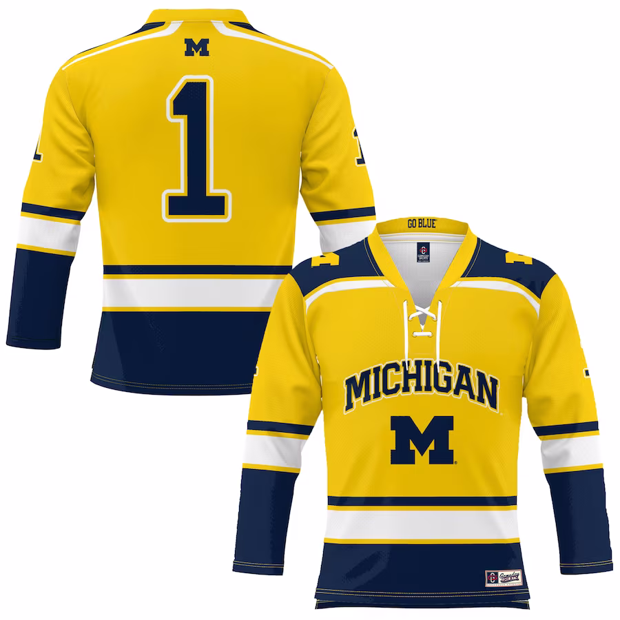 #1 Michigan Wolverines GameDay Greats Hockey Jersey - Maize - ujerseystore