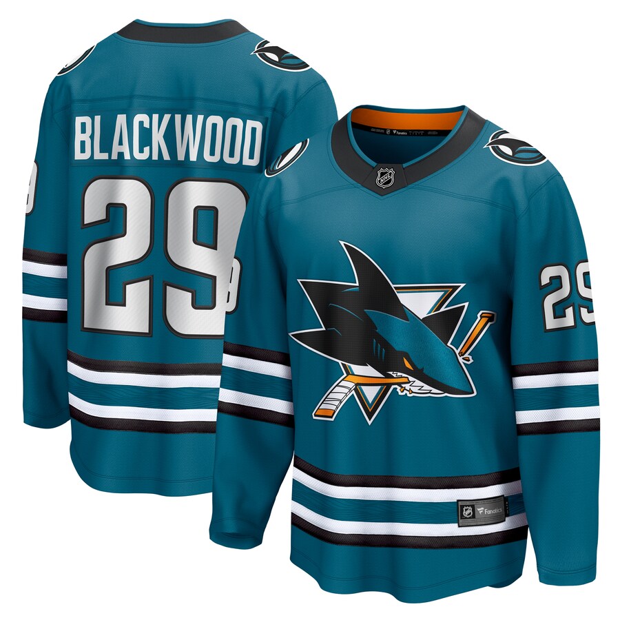 Men's San Jose Sharks Mackenzie Blackwood Fanatics Branded Teal Home Breakaway Jersey - ujerseystore