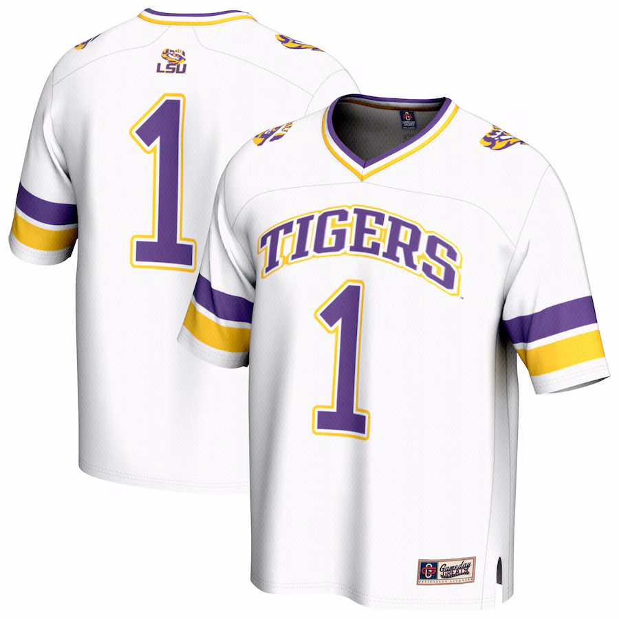 Youth GameDay Greats #1 White LSU Tigers Collegiate Football Fashion Jersey - ujerseystore
