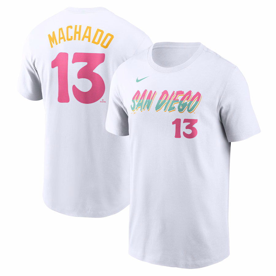 Men's San Diego Padres Manny Machado Nike White City Connect Fuse Name & Number T-Shirt - ujerseystore