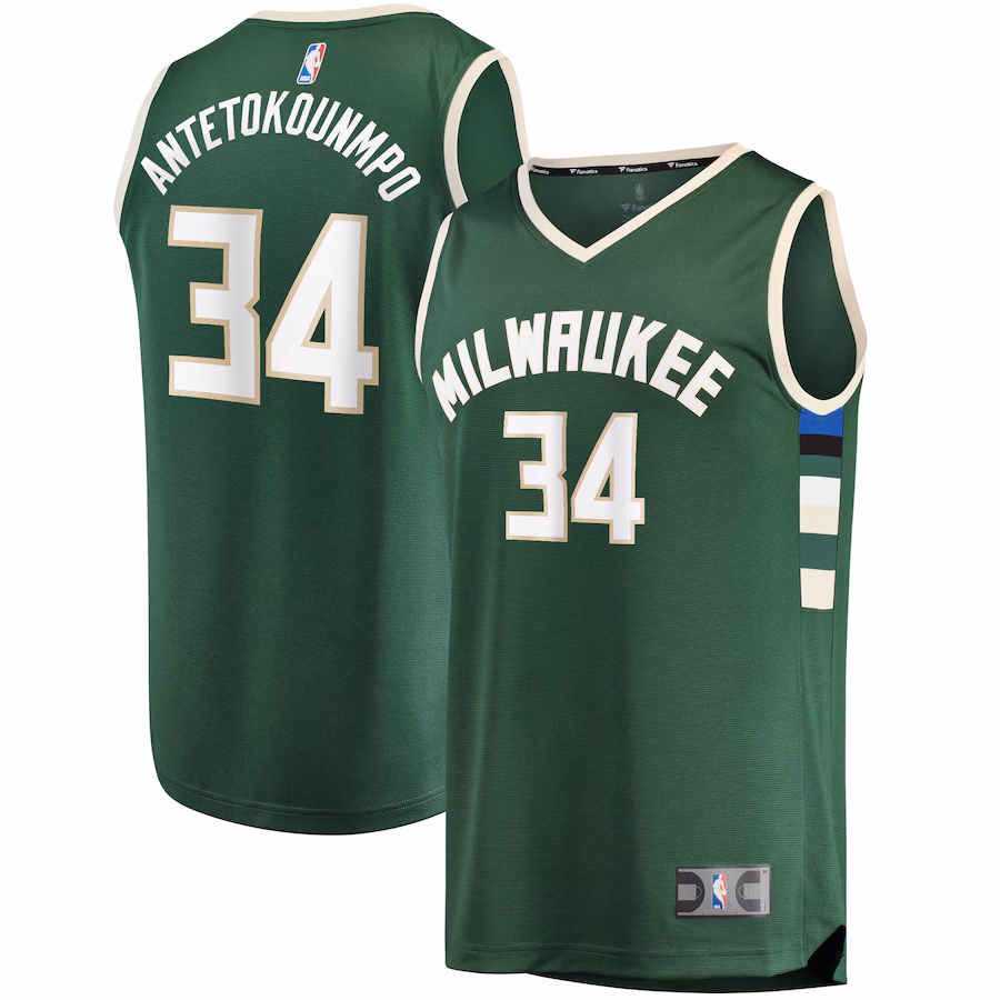 Men's Milwaukee Bucks Giannis Antetokounmpo Fanatics Hunter Green Fast Break Replica Player Jersey - Icon Edition - ujerseystore