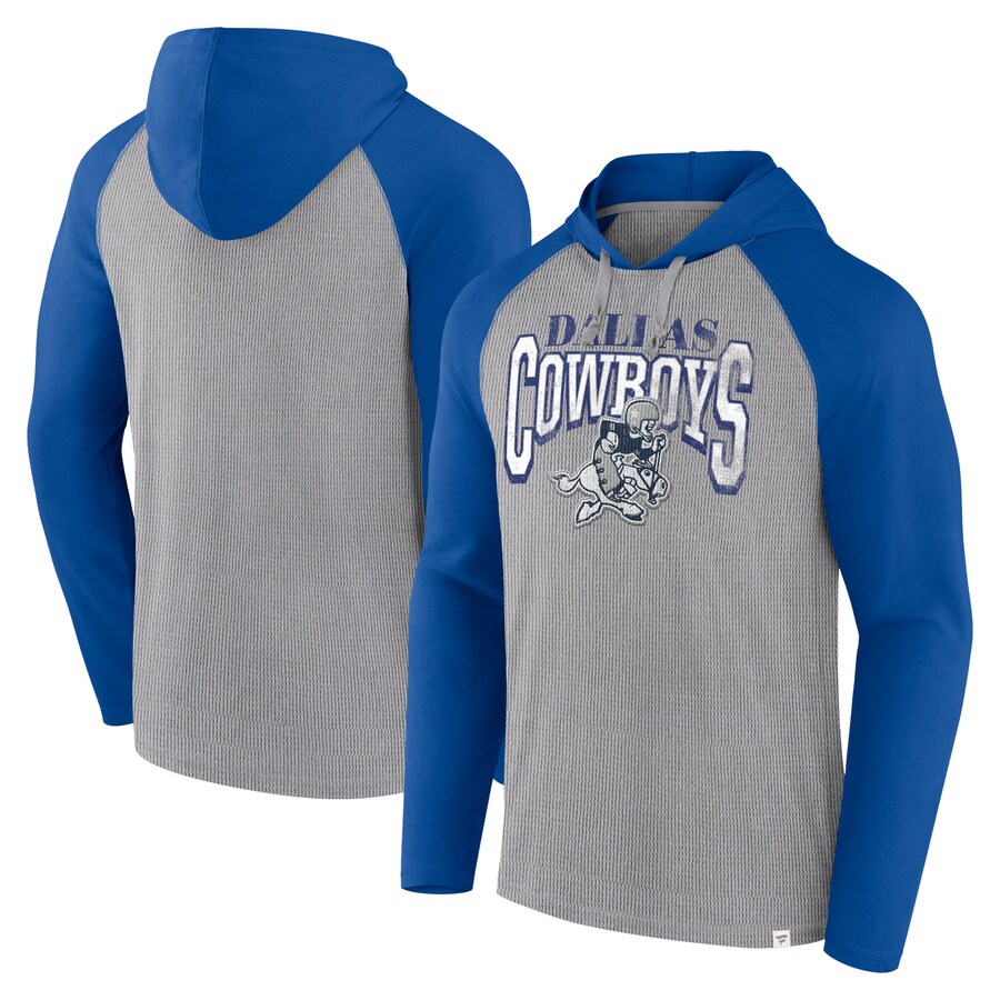 Men's Dallas Cowboys Fanatics Silver/Navy Under Center Long Sleeve Hoodie T-Shirt - ujerseystore
